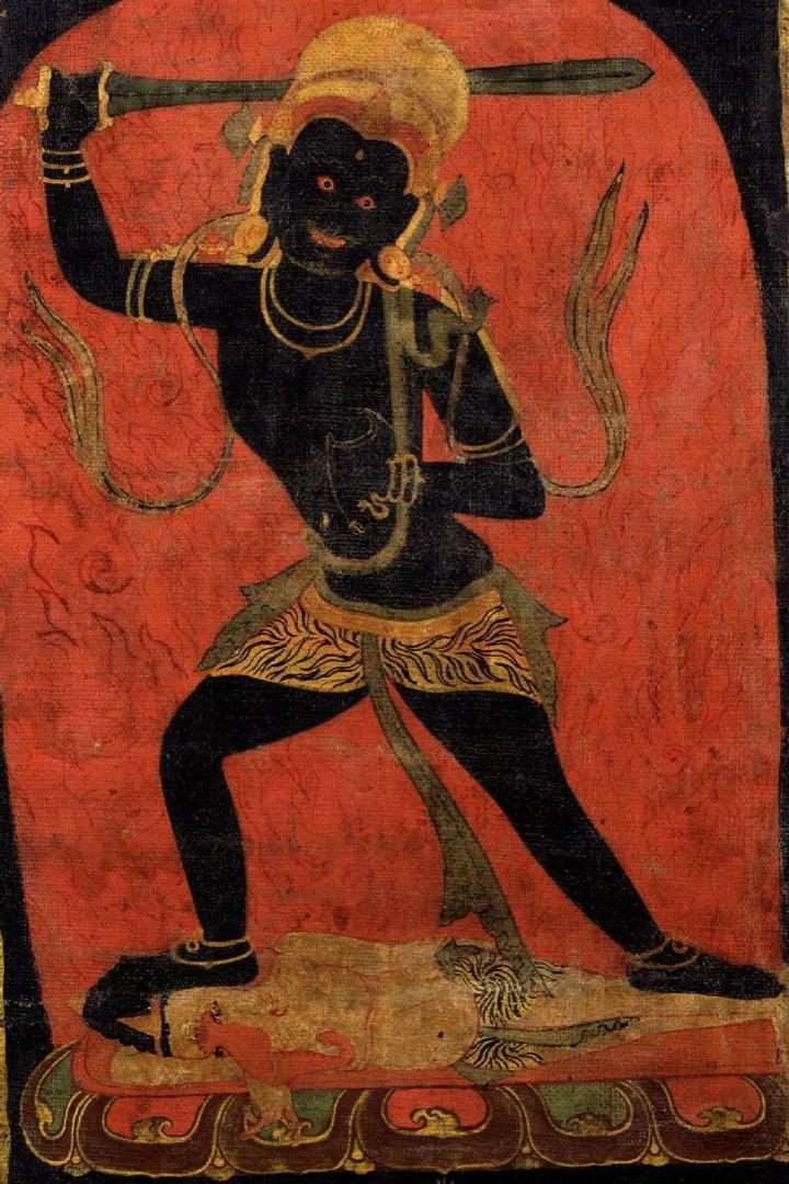 Early Kadampa Thangka of Dark-Blue Ārya Acala Brandishing the Wisdom Sword — Rubin Museum / Kadam Lineage Archive
