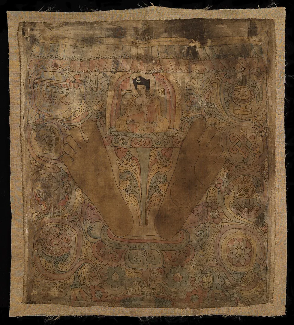 Sacred Footprints Framed by the Eight Auspicious Symbols (Aṣṭamaṅgala) — Rubin Museum / Himalayan Open Archive