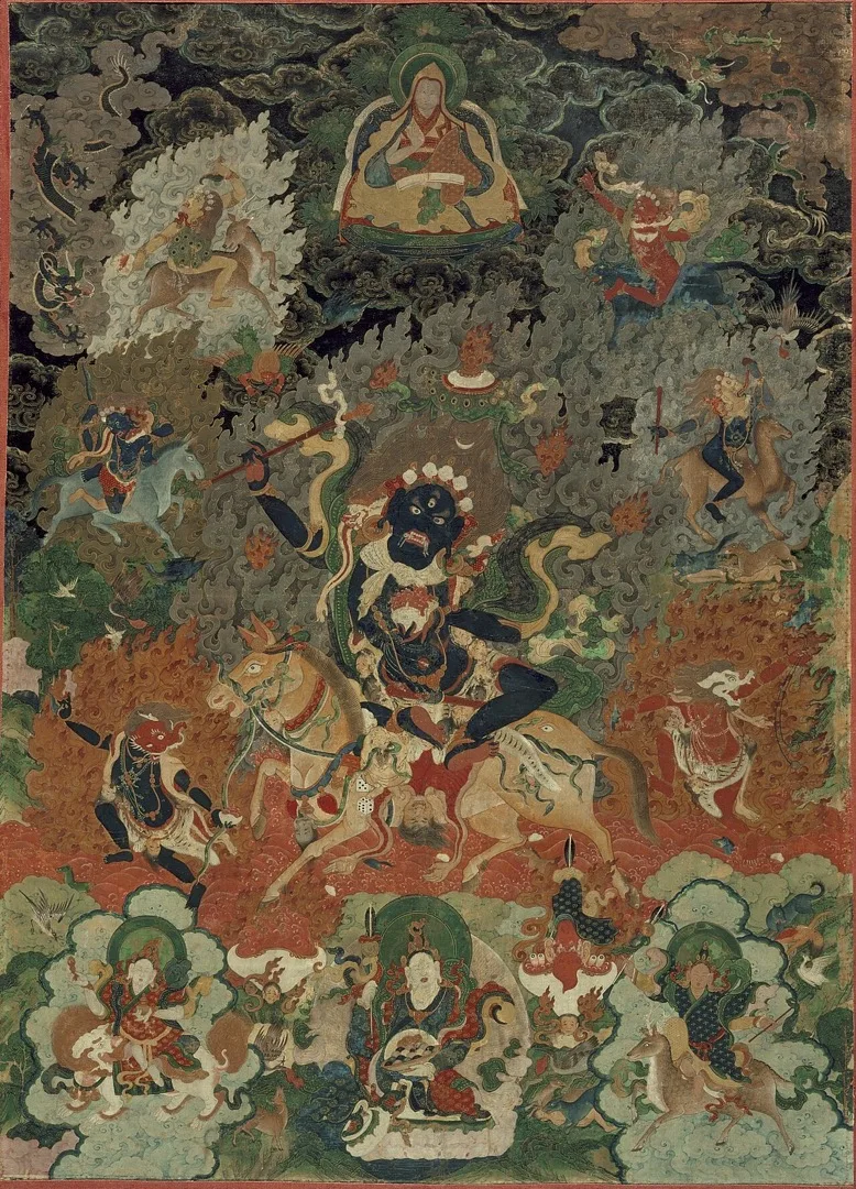 Palden Lhamo (Śrīdevī) Riding Her Yellow Mule Beneath Je Tsongkhapa — Los Angeles County Museum of Art (LACMA)