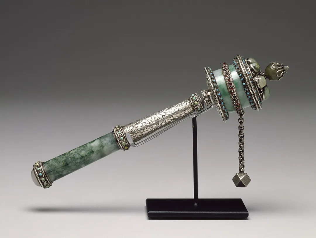 Hand-Held Tibetan Prayer Wheel (Maṇi ’Khor-lo) with Jade Handle — The Walters Art Museum (57.2285)
