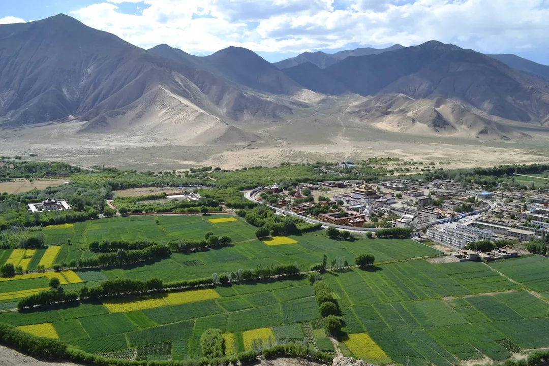 Aerial Panorama of Samye Monastery’s Circular Mandala Enclosure — Wikimedia Commons CC0 Architectural Archive