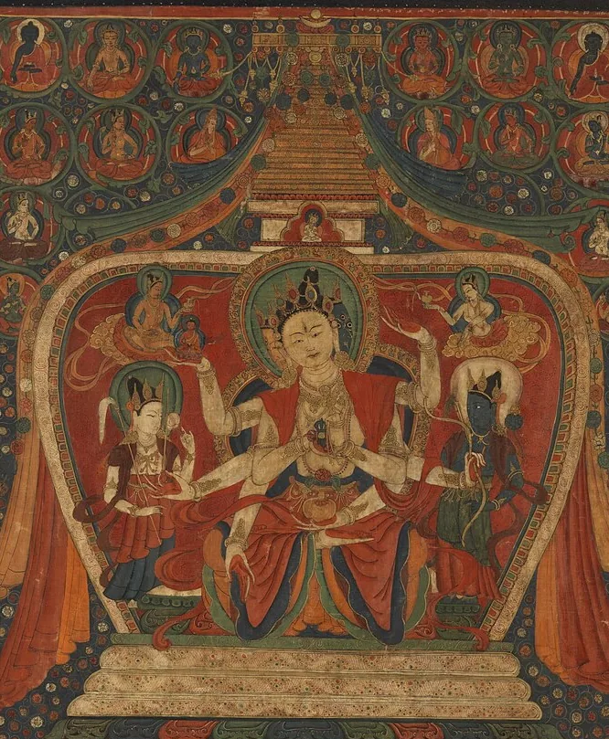 Three-Faced, Eight-Armed Uṣṇīṣavijayā Enthroned in a Stupa — Rubin Museum of Art · Google Art Project