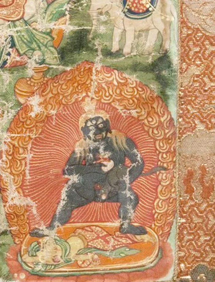 黑财神（俱毗罗 · 立姿捧嘎巴拉碗与吐宝鼠）五姓财神唐卡真迹 · 荷兰国家世界文化博物馆藏 (TM-4655-1)